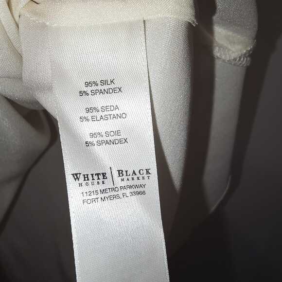 WHMB Silk Stretch Ivory Tie-Neck Peasant Top Size M Boho Romantic Feminine - Picture 6 of 6